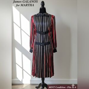 James GALANOS for MARTHA Vintage 80s Silk Striped Dress - MINT - Fits Sz 6